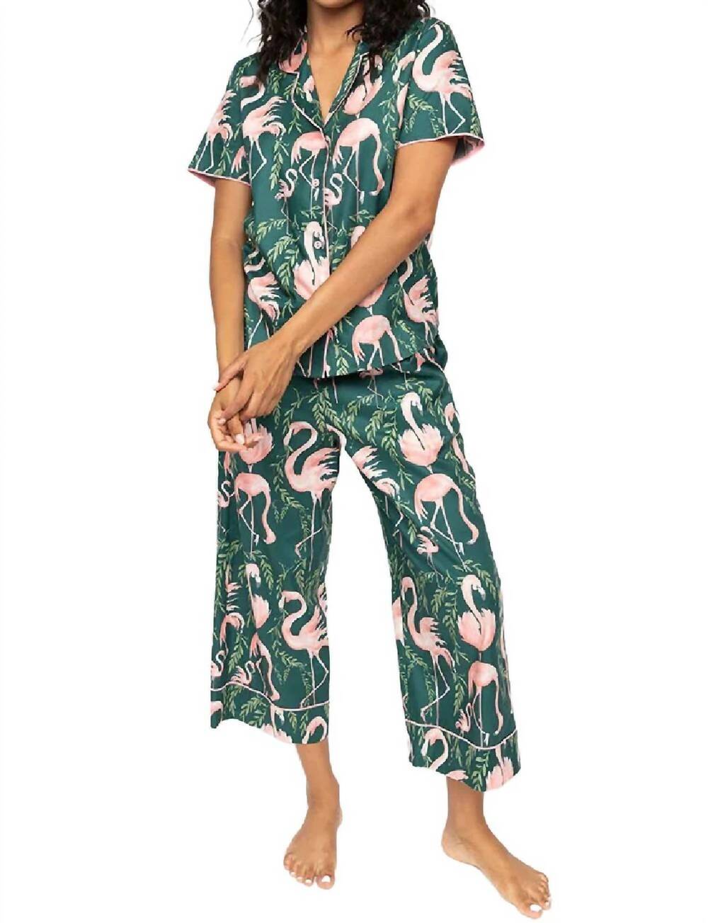 NEW CYBERJAMMIES flamingo cropped pajama in ivy green